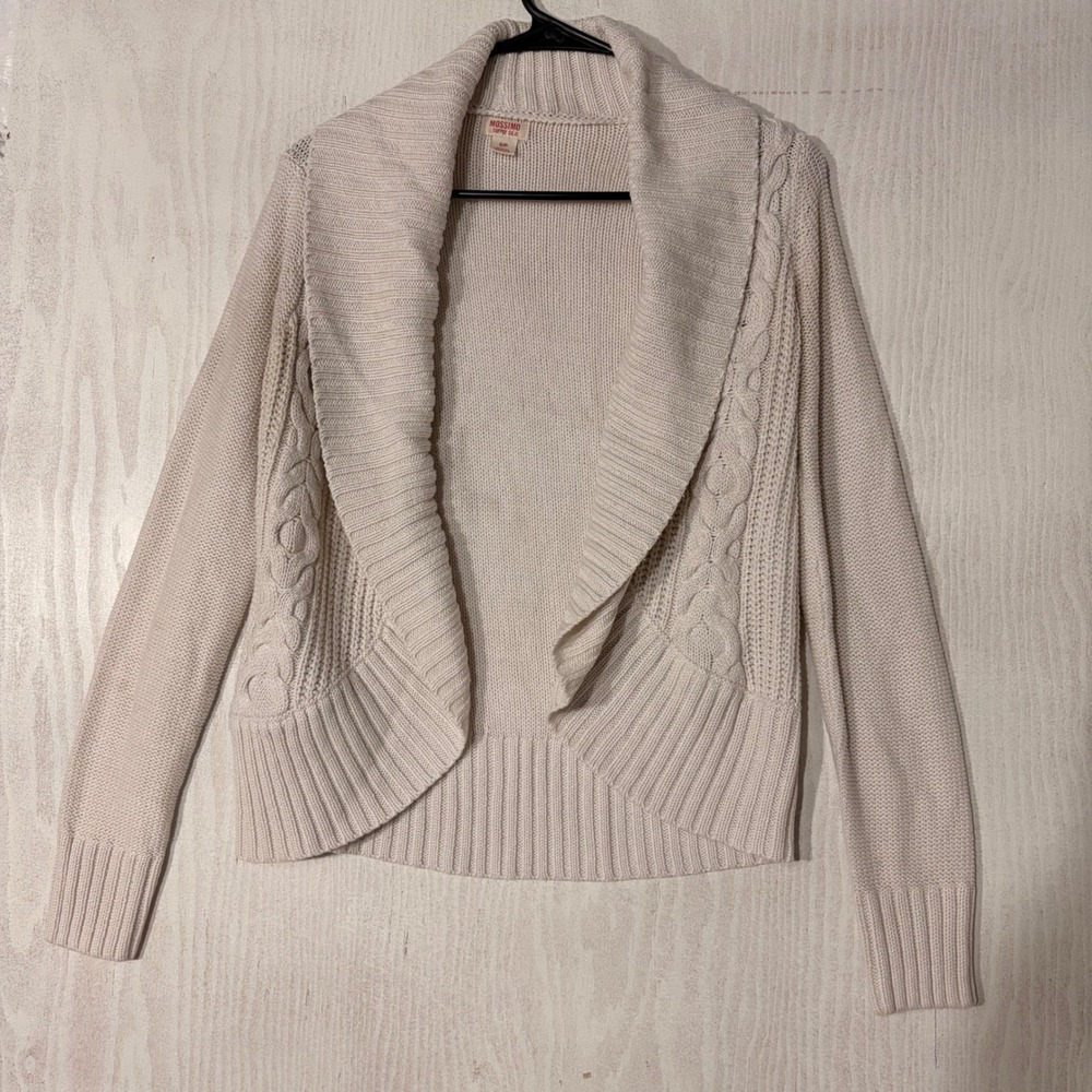 Mossimo Cardigan Women Small Cream Cable Knit Shawl Collar Open Sweater